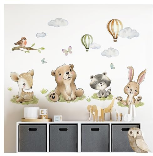 DEKO KINDERZIMMER Wandtattoo Waldtiere Wandsticker REH Hase Waschbär Kinderzimmer Wandaufkleber Babyzimmer Wanddeko DK1114-4