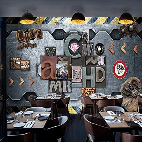 KOMEDO Benutzerdefinierte Wandmalerei Retro Industrial Style Metall Brief Nummernschild Tapete Hintergrund Restaurant Bar Kaffee Wandverkleidung -400X280cm