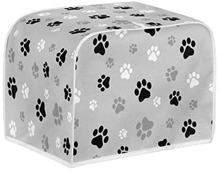 Kuiaobaty Dog Paws Print Toaster Dust Cover 2 Slice,Linen-like Dust-proof Cover Fits for Most Standard 2 & 4 slice Toasters, Grey