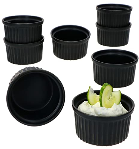 MamboCat Lot de 8 moules à muffins Nero 180 ml I Faïence I Diamètre 9,3 cm I Noir I 8 personnes I Moule à pâtisserie I Mini coupelles I Pour crème brûlée, soufflé, cupcakes, tiramisu, etc. I Petits