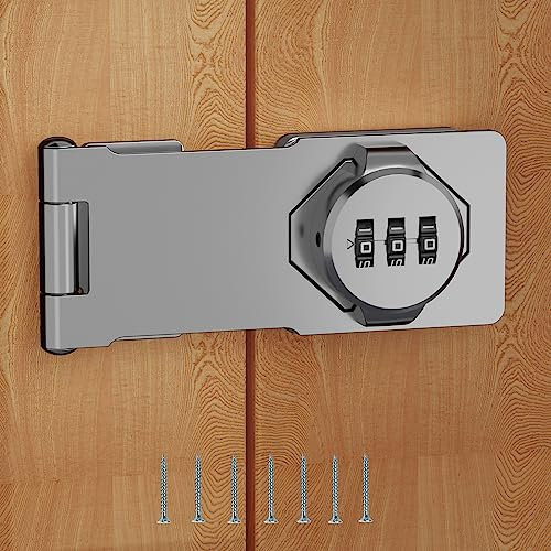 Schlüsselloses Zahlenschloss,3-stelliges Zahlenschloss für Schranktüren,Drehknopf Hasp Latch Lock mit Passwortcode,Zinklegierung Schranktürriegel für Küchenschubladen, Schränke, Schrank… (Silber)