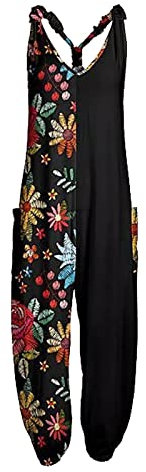 Rrunsv Salopette da donna, pantaloni da lavoro, tuta estiva, alla moda, colorata, stampata, dritta, taglia larga, abbigliamento da sera, da donna, per feste, Blu scuro, S