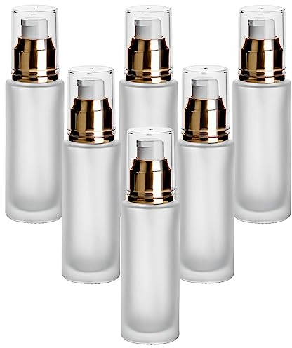 gouveo 6er Set Lotionflasche 100 ml aus Matt-Glas mit Pumpspender - Leere Pumpflasche mit Pumpkopf zum Nachfüllen - Lotionspender für Creme, Duschgel, Handgel, Kosmetik