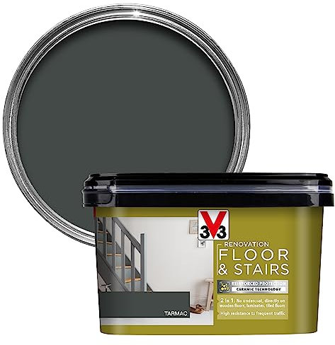 V33 Renovation Floor & Stairs Paint - No Undercoat Needed - Wooden Floors Laminates & Tiled Floors - Reinforced Protection - Easy Maintenance - Tarmac 2 Litres