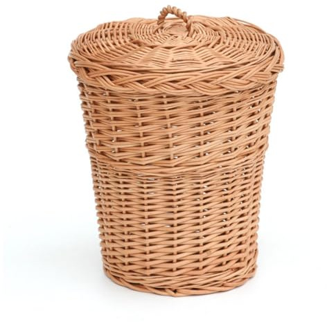 e-Wicker24 Panier en osier,Poubelle,corbeille en osier avec couvercle, Poubelle,panier a papier bureau chambre (naturel)