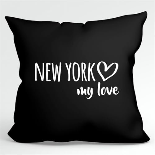 Huuraa Kissenbezug New York My Love Geschenk 40x40cm Black Baumwolle New York Präsent