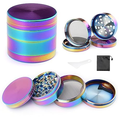 GWAWG Grinder Edelstahl Weed Zubehör 4 Schichten mit Abstreifer und Aufbewahrungstasche zum Rauchen von Trockenem Kraut und Gewürzen, 40mm, Regenbogen