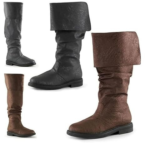 Herren-Westernstiefel, mittelalterliche Piratenstiefel, Gothic-Stiefel für Männer und Frauen, die die Wade ziehen, Flache Jazz-Stiefel, Ritterstiefel,Braun,45 EU
