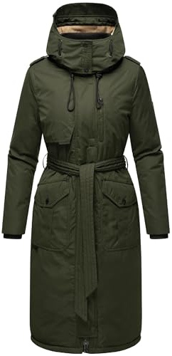 Navahoo Damen Wintermantel warmer Parka lang mit hohem Kragen und weicher Kapuze Hokulanii Dark Olive Gr. XS