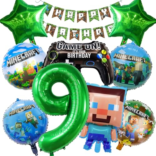 Geburtstagsdeko Junge 9 Jahre - Folienballon, Mitgebsel Kindergeburtstag, Luftballon Deko für Jungen Gamer Party