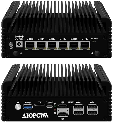 AIOPCWA Core i3 N305 Firewall Mini PC Octa Core, 6 x 2.5 GBE i226V LAN Fanless Router Computer, DDR5 16 GB RAM 256 GB NVMe SSD, Micro Firewall Appliance, Support Windows OPNsense, TF Card Slot