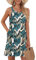 AUSELILY Women's Beach Cover Up Tank Dress Casual Vacation Short Summer Halter Dresses with Pockets Leaf Print M