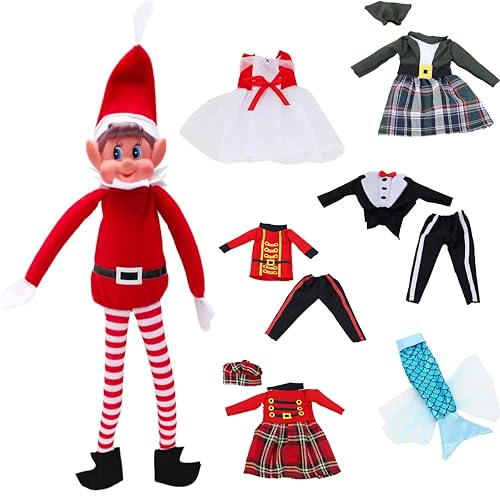 Toyland® Elves Behavin Badly 12 Inch Elf Soft Toy & Clothes Bundle - 6 Outfits Included - Christmas Novelty Toys