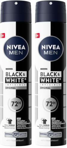 NIVEA MEN Déodorant Spray Invisible For Black & White Original (1 x 200 ml), déodorant homme anti-traces blanches et jaunes, anti-transpirant aisselles protection 48 h (Lot de 2)