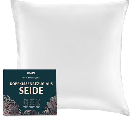 DREAMZIE Seidenkissenbezug 80x80 cm für Haar und Haut, Kissenbezüge Seide 19 Momme (Weiß, 1 Stück)
