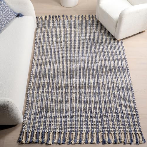 nuLOOM Capri gestreifter Jute-Teppich für Esszimmer, neutraler Teppich, Wohnzimmerteppich, Küche, Hellblau/Elfenbein