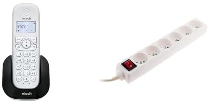 VTech CS1500 Téléphone sans Fil DECT à Double Charge avec Blocage d'appel & Bloc 6 Prises 16A 2P+T avec Interrupteur Blanc - Zenitech