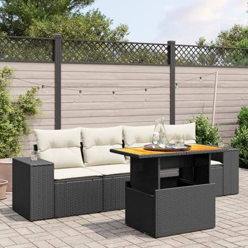 Homgoday Gartensofa-Set 5-teilig mit Kissen aus schwarzem Polyrattan, für den Außenbereich, Gartenmöbel-Set, Loungeset für den Garten, Outdoor-Sofas Type3272512