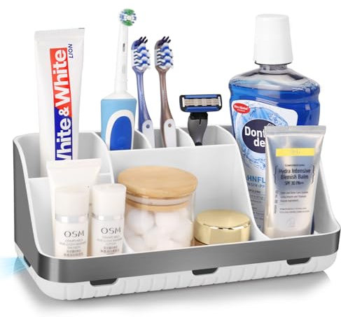 Zahnbürstenhalter für Badezimmer Organizer, Elektrische Zahnbürste und Zahnpasta Halter, 7 Slots Badorganizer für Badezimmer und Familie (Brushed Silver)