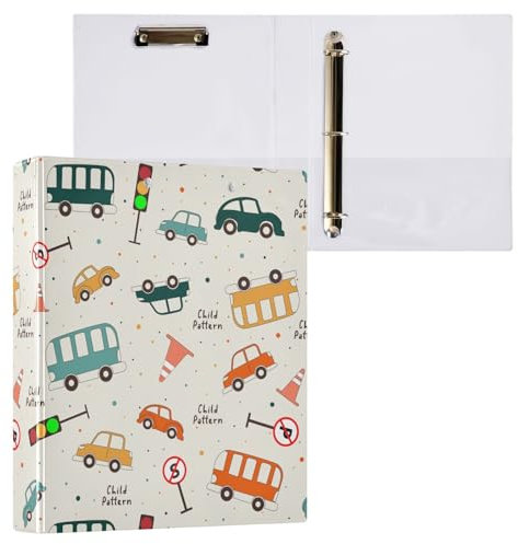 3,8 cm Ordner mit drei Ringen, für Auto, Bus, Verkehrszeichen, Ordner mit Taschen, 3 Löcher, Ordner für Schule, Büro, 2 Stück