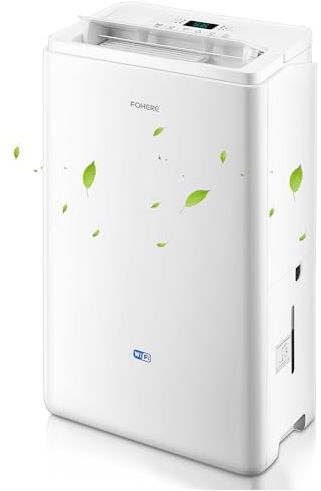 FOHERE Luftentfeuchter Elektrisch 20L/24h ca. 135m³(50m²) mit intelligenter WiFi-APP-Steuerung, kontinuierlicher Drainage, Wäschetrocknung, Schwingmodus, Timer und automatischer Abschaltung