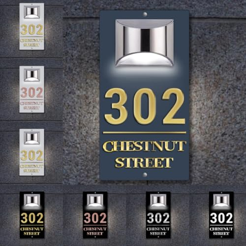 Plaques de numéros de maison personnalisées avec lumière solaire Panneaux de maison personnalisés Plaques d'adresse de porte pour mur maison avec numéro d'adresse extérieur lumineux