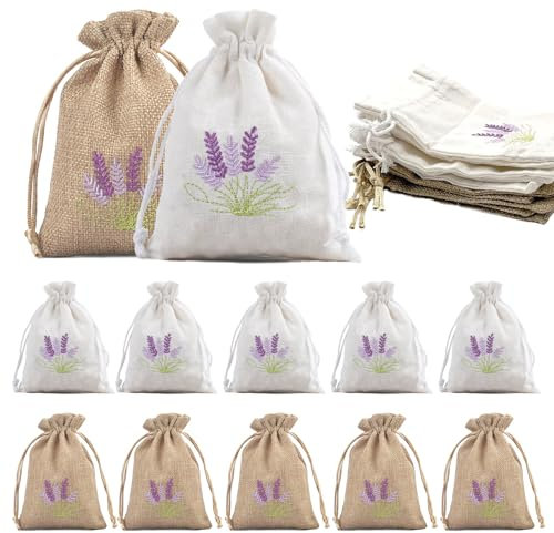 Yqhugbc 12 Pezzi Sacchettini per Lavanda Vuoti, Borsa in Cotone e Lino con Coulisse, Sacchetti di Asciugatrice, per Spezie ed Erbe Aromatiche