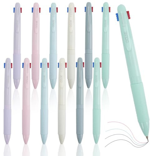 X-BLTU 12 Stück Einziehbarer Kugelschreiber, 4-in-1 Mehrfarbig Stifte 0,5mm Retractable Ballpoint Pens für Büro Schulbedarf Studenten Kinder Geschenk Mitbringsel Kindergeburtstag