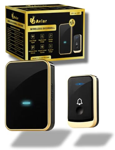 Aviar Wireless Doorbell with 1300ft Range, 52 Chime Options, 5 Volume Levels, IP55 Waterproof, LED Flash Indicator, Easy Plug-in Receiver, Ideal for Homes, Offices, and Outdoor (Uk 3 Pin)