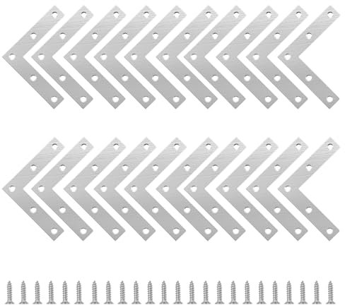 SyiXute 20 Pcs Flat Corner L Shape Plate,Flat Brackets for Wood,Stainless Steel Corner Brackets with 100 Screws for Fixing and Repairing Furniture,Tables,Windows and Cabinets (80 mm * 80 mm)