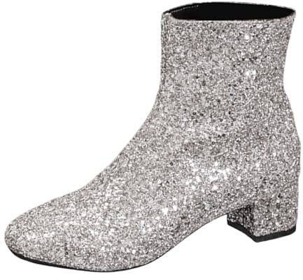 im britischen Stil, einfarbig, Paillettendekoration, Dicker Absatz, seitlicher Reißverschluss, Kurze Stiefel Schuhe Damen Chucks Günstig