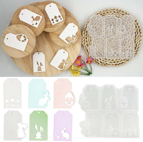 SVOCK 6pcs Silikonformen Gießformen Ostern Frühling, Silikonform Anhänger Ostern, Silikonform Ostern Formen für Gips Gießen, Gießformen Silikon Frühling Bastelbeton zum Gießen, Ostern Hase Gießformen