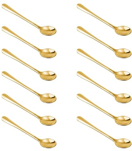 BOXOB 12pcs Tiny Small Stainless Steel Spoons, 3 x 0.6 Inch Cute Mini Condiment Spoons Practical Little Scoops for Spices Tea Dessert Jars Sugar Honey Coffee Tea Ice Cream