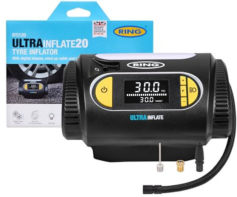 RING ULTRAINFLATE 20 Digital Tyre Inflator - Featuring Auto-Stop & Progress Meter - Compact, Reliable & User-Friendly Tyre Pressure Solution