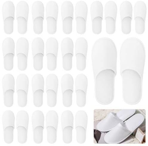 24 Paar Hotelslipper: Weiße Frottee Slipper Geschlossene Zehen Slipper, 4mm Unisex Hotelslipper Gästehausschuhe, Hotel Hausschuhe Rutschfeste Badeslipper für Beauty Center, Wellness, Ärzte, Hotels