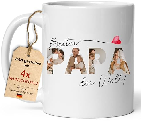 Little Mathilda Foto-Tasse Bester Papa der Welt – personalisierte Tasse mit eigenen Bildern – Geschenk für Papa zum Vatertag oder Geburtstag – Kaffeetasse 330 ml