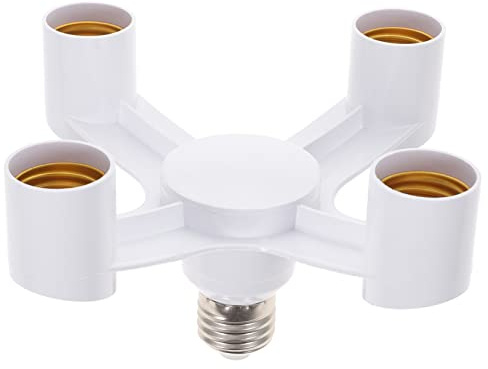 E26 Lampenfassung Verteiler mit 4 Abzweigungen Verlängerungsfassung | Lampenfassung Adapter E27, Weiß, Abs und Kupfer, für Selbstgemacht Birnen und Dekorative Beleuchtung