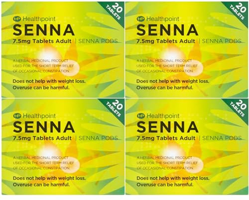 4 x Senna 7.5mg 20 Tablets - Constipation Relief (Four Packs) Effective Overnight Constipation Relief, Natural & Stool Softener for Adults, Supports Digestion, Eases Nausea