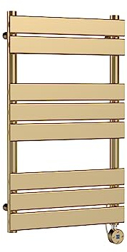 Square Flat Heated Towel Rail with 8 Bars, 840 x 500mm, Brushed Brass