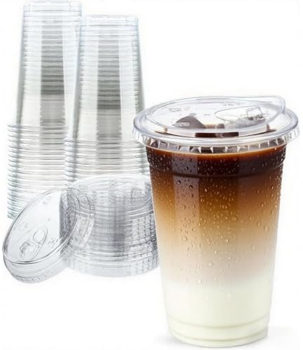 Artsotroly 25 Sets- 20 oz Clear Plastic Cups with Strawless-Sip-Lids, Disposable Cup Plastic Iced Coffee Cups for Cold Drinks, Smoothies and Juices