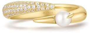 ANIA HAIE Damen Ring REIMAGINER Sparkle Pearl Adjustable aus 925 Sterling Silber, verziert mit einer Perle und 56 Zirkonia, verstellbare EUR Größe: 50-58, inkl. Geschenkverpackung