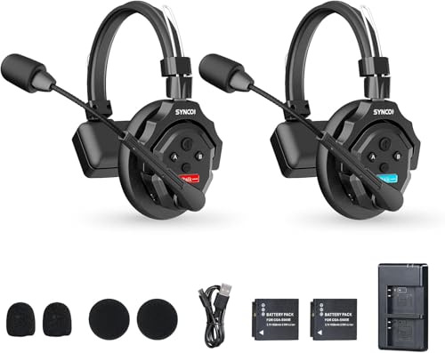 Moman Wireless Intercom Headset, XTALK X2 2.4GHz Vollduplex Kabelloses Kommunikationssystem 24H 350M für Film Produktion(2 Pack)