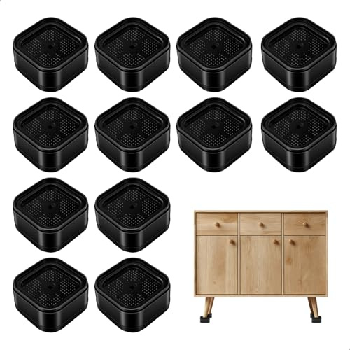 12 Pièces Rehausseur Pieds de Lit Empilables, Rehausseur Meuble Réglables de 3,5 cm, Rehausseurs de Meubles Antidérapant pour Chaises, Canapés, Table, Machines à Laver, Diamètre Intérieur 5 cm