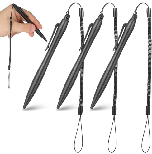 Cabilock Lot de 3 Stylets à Ressort Noirs pour Écran Tactile avec Cordon Anti-Perte en Abs, Haute Sensibilité, pour Écriture et Dessin sur Tablette et Ordinateur Portable