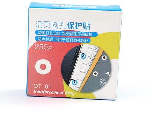 Ejoyous KW Trio Adesivi di Rinforzo per Fori Rinforzi per Fori di Carta in PVC 250 Etichette 6mm Interno 15mm Esterno Autoadesive per Raccoglitori di Carta a Fogli Sfusi Ufficio Scuola Casa