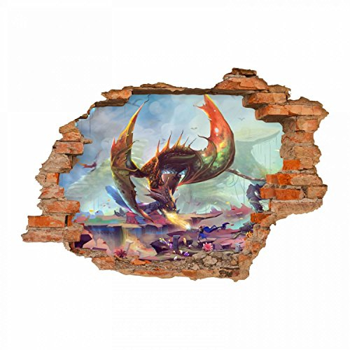 nikima - 099 Wandtattoo Drache 2 Feuer spucken Fantasy - Loch in der Wand - in 6 Größen - wunderschöne Kinderzimmer Sticker und Aufkleber coole Wanddeko Wandbild Junge Mädchen Größe 1750 x 1210 mm