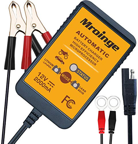 Mroinge MBC022, 12V 2A Lead Acid & Lithium(LiFePO4) Automatic Trickle Battery Charger Smart Battery Maintainer for Car Motorcycle Lawn Mower Boat ATV SLA AGM Gel Lithium(LiFePO4) and More Batteries