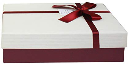 Emartbuy Burgundy/Cream Rigid Gift Box with Ribbon 33.5 x 25 x 11.5 cm | Luxury Cardboard Presentation Box | Premium Packaging for Hampers, Birthdays, Weddings, Corporate Gifting