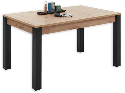 Stella Trading Lucas Table à Manger, Extensible, Aspect chêne Artisanal, Noire, Table de Cuisine Extensible pour Votre Salon et Salle à Manger, 140-210 x 76 x 90 cm (l x H x P)