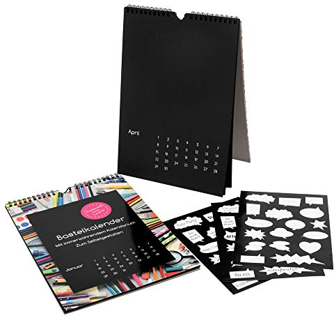 ewtshop® Kalender DIY Set, 2 schwarze Jahreskalender, immerwährendes Kalendarium, DIN A4, Spiralbindung oben